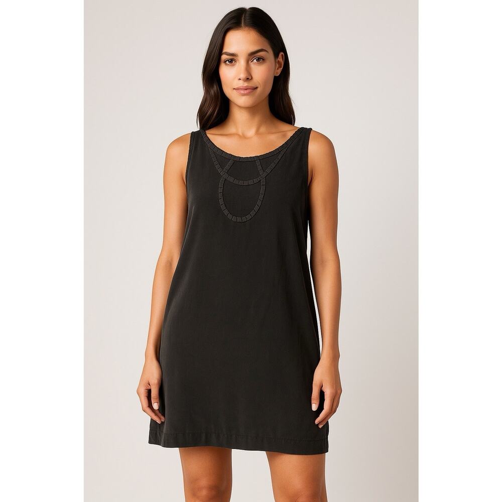 BCBGMAXAZRIA 100% Silk Sleeveless Braided Neckline Matte Black Charcoal Dress L‎